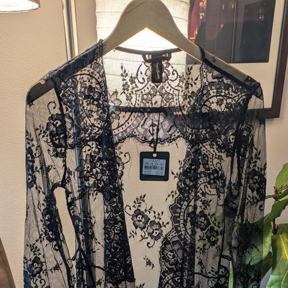 Honey Birdette Love Lace Robe with silk belt NIB